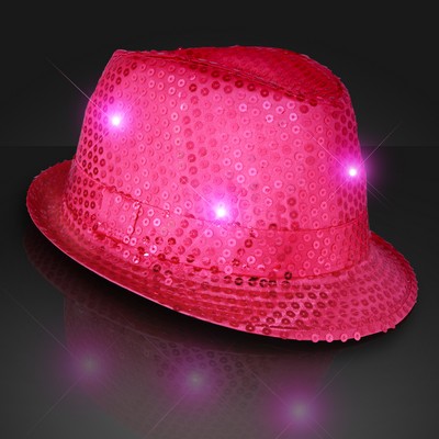 Sequin Pink Fedora Hats with Flashing LEDs - BLANK