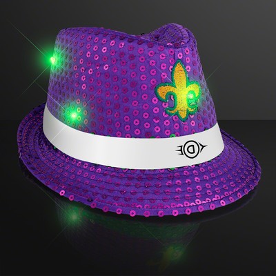 Mardi Gras Sequin Fedoras with White Bands - PRINTED